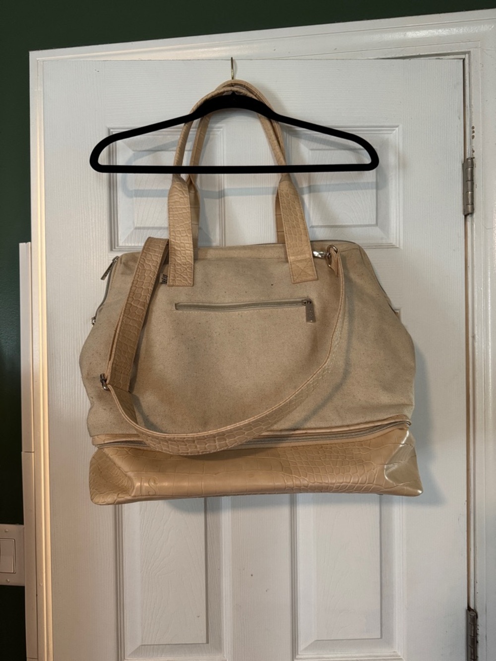 BEIS Beige Canvas and Faux-Croc Weekend Tote